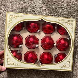 Vintage Shiny Brite Red Holiday Glass Ornaments Set